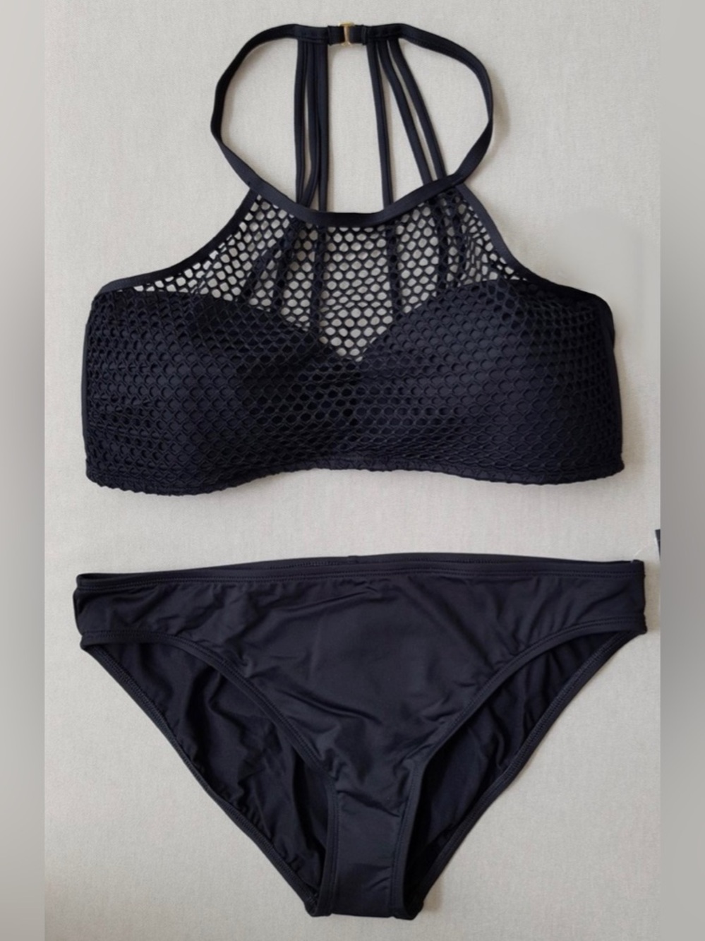 La Blanca Black High-Neck Mesh Bikini Set